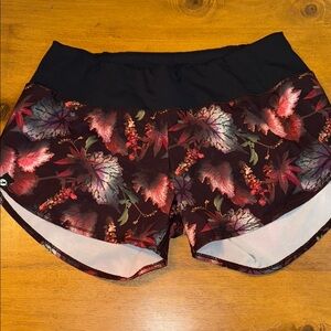 Oiselle Black and Red Floral Athletic Shorts
